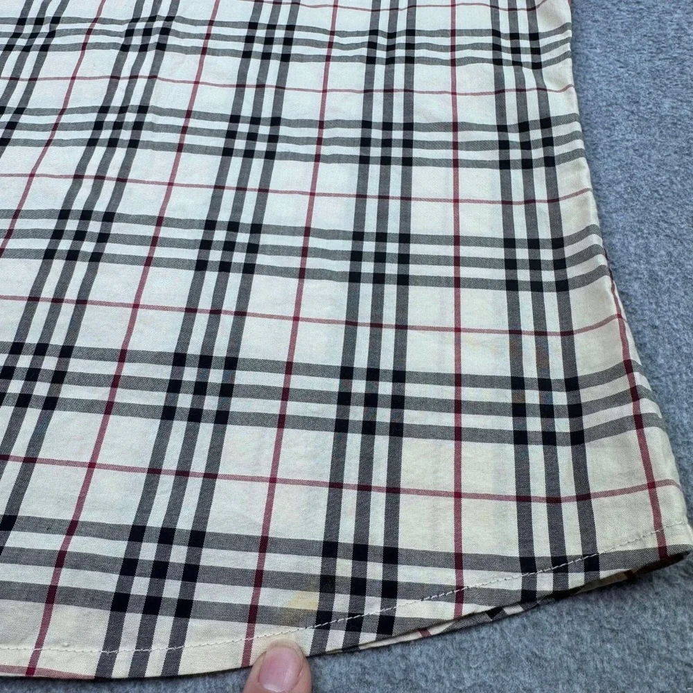 Burberry Nova Check Printed Cotton Trim Detail SS Button Up Girls Sz 10 Academia
